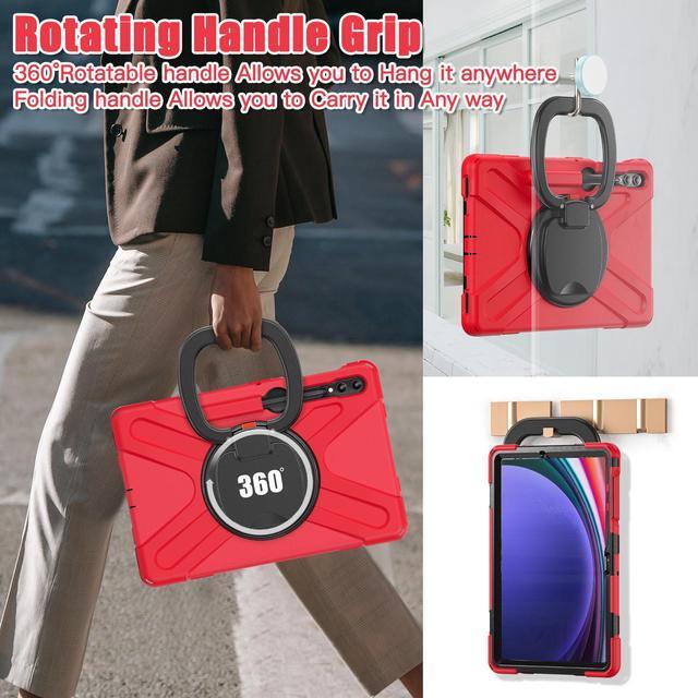 Alt view image 7 of 7 - Case for Samsung Galaxy Tab S9 Plus 2023 / S8 Plus 2022 / S7 FE 2021 / S7 Plus 2020 12.4 inch Protective Shockproof Cover with 360 Degree Rotating Kickstand, Hand/Shoulder Strap Red