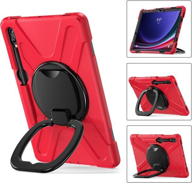 Alt view image 3 of 7 - Case for Samsung Galaxy Tab S9 Plus 2023 / S8 Plus 2022 / S7 FE 2021 / S7 Plus 2020 12.4 inch Protective Shockproof Cover with 360 Degree Rotating Kickstand, Hand/Shoulder Strap Red