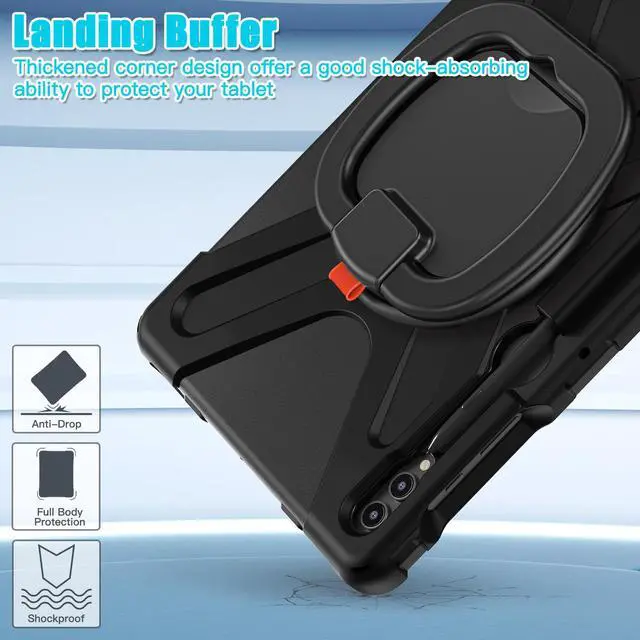 Alt view image 3 of 7 - Case for Samsung Galaxy Tab S9 Plus 2023 / S8 Plus 2022 / S7 FE 2021 / S7 Plus 2020 12.4 inch Protective Shockproof Cover with 360 Degree Rotating Kickstand, Hand/Shoulder Strap