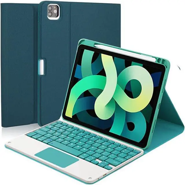 Main image of Touchpad Keyboard Case for iPad 2017 2018 5th 6th Generation, 9.7 Inch iPad Air 2 / Air 1, Smart Stand Cover with Detachable Wireless Magnetic Keyboard, Pencil Holder Dark Green