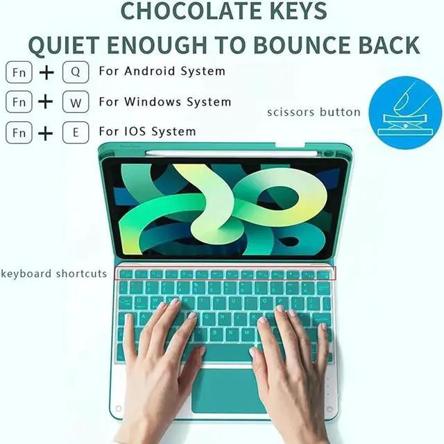 Alt view image 7 of 7 - Touchpad Keyboard Case for iPad 2017 2018 5th 6th Generation, 9.7 Inch iPad Air 2 / Air 1, Smart Stand Cover with Detachable Wireless Magnetic Keyboard, Pencil Holder Dark Green