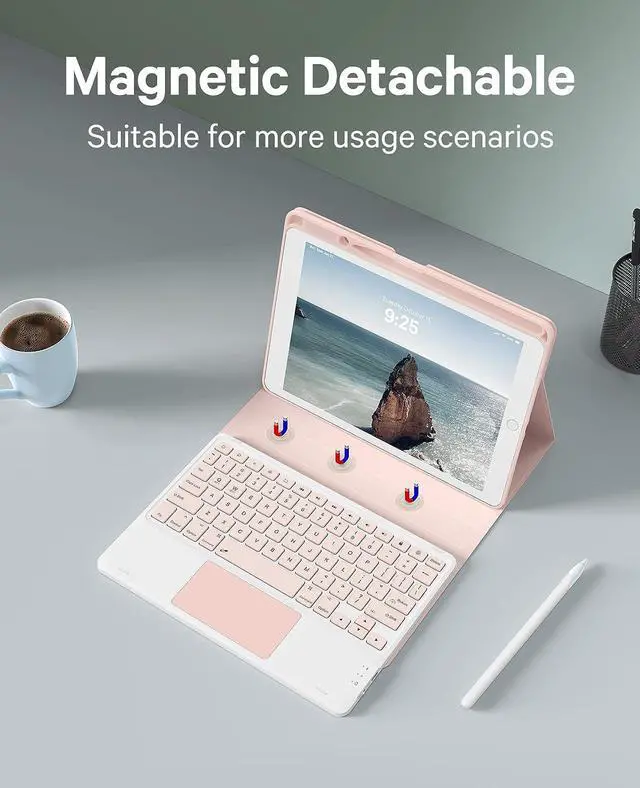 Alt view image 4 of 5 - Touchpad Keyboard Case for iPad 10.2 inch 9th 8th 7th 2021/2020/2019, iPad Pro 10.5 inch/iPad Air 3 10.5, Smart Stand Cover with Detachable Wireless Magnetic Keyboard, Pencil Holder Pink