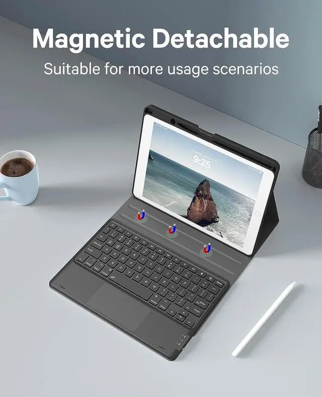 Alt view image 6 of 7 - Touchpad Keyboard Case for iPad Mini 6 Smart Stand Cover with Detachable Wireless Magnetic Keyboard, Pencil Holder For iPad Mini 6th Generation 8.3 inch 2021