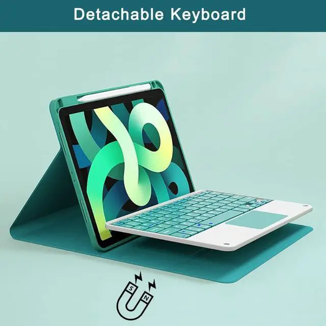 Alt view image 2 of 7 - Touchpad Keyboard Case for iPad Mini 6 Smart Stand Cover with Detachable Wireless Magnetic Keyboard, Pencil Holder For iPad Mini 6th Generation 8.3 inch 2021 Dark Green