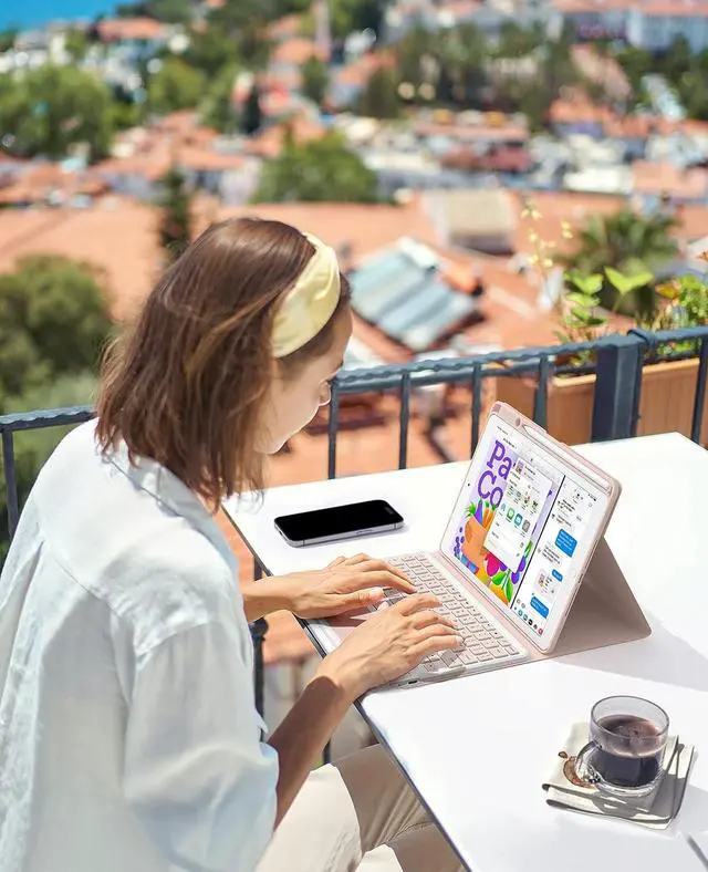 Alt view image 6 of 6 - Touchpad Keyboard Case for iPad 12.9 inch 2022 2021 2020 2018 6th 5th 4th 3rd Generation Smart Stand Cover with Detachable Wireless Magnetic Keyboard, Pencil Holder Pink