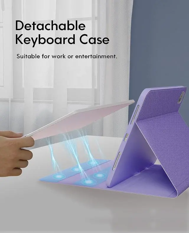 Alt view image 4 of 4 - Touchpad Keyboard Case for iPad 12.9 inch 2022 2021 2020 2018 6th 5th 4th 3rd Generation Smart Stand Cover with Detachable Wireless Magnetic Keyboard, Pencil Holder Purple