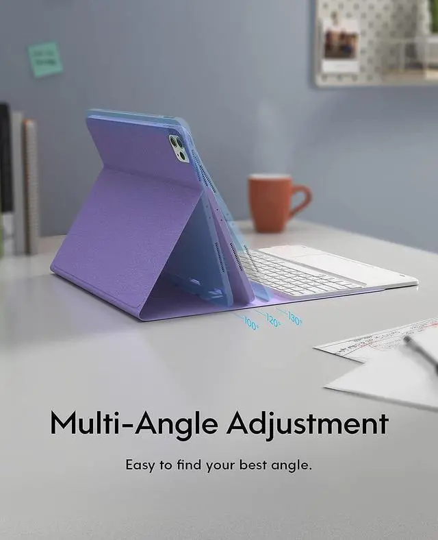 Alt view image 3 of 4 - Touchpad Keyboard Case for iPad 12.9 inch 2022 2021 2020 2018 6th 5th 4th 3rd Generation Smart Stand Cover with Detachable Wireless Magnetic Keyboard, Pencil Holder Purple