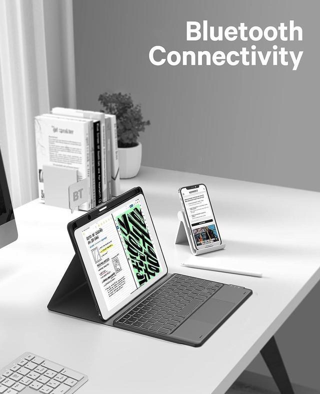 Alt view image 6 of 7 - Touchpad Keyboard Case for iPad pro 12.9 2017 2015 2nd 1st Generation, Smart Stand Cover with Detachable Wireless Magnetic Keyboard, Pencil Holder