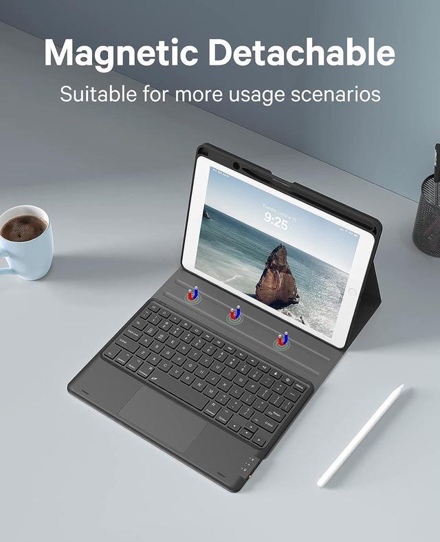 Alt view image 4 of 7 - Touchpad Keyboard Case for iPad pro 12.9 2017 2015 2nd 1st Generation, Smart Stand Cover with Detachable Wireless Magnetic Keyboard, Pencil Holder
