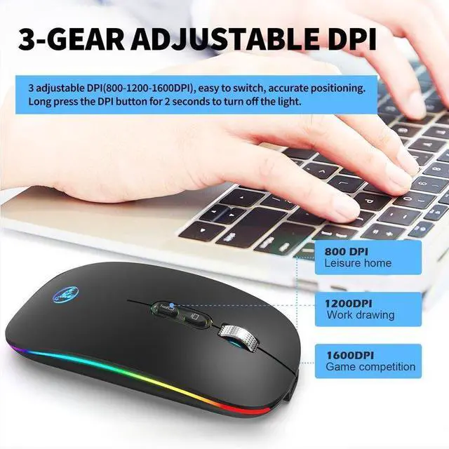 Alt view image 5 of 7 - 2.4G Wireless Mute Office Mouse 3 Adjustable DPI Built-in 500mAh Rechargeable Lithium Battery Ergonomic Mice for PC Laptop
