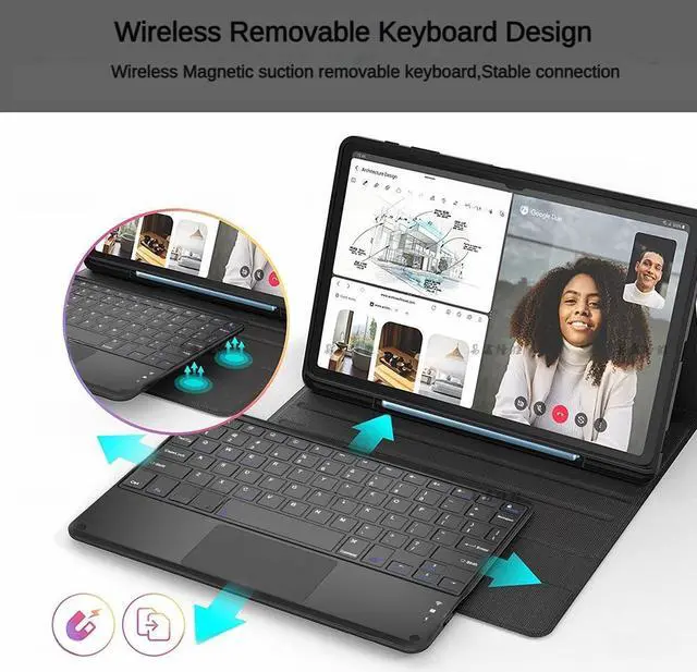 Alt view image 2 of 7 - Touchpad Keyboard Case for Samsung Galaxy Tab S9 Ultra 14.6 Inch 2023 SM-X910 SM-X916B SM-X918U, Smart Stand Cover with Detachable Wireless Keyboard / Trackpad / Pencil Holder