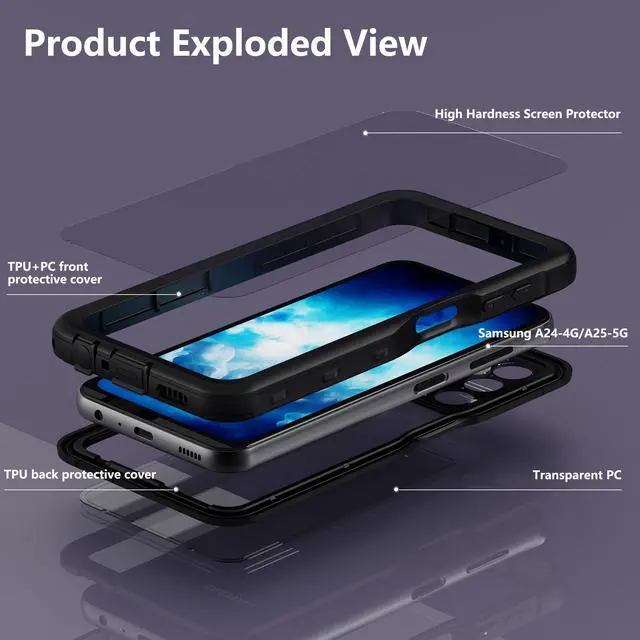 Alt view image 6 of 7 - Waterproof Case for Samsung Galaxy A24 4G / Galaxy A25 5G Snowproof, Dustproof and Shockproof, IP68 Certified Full Body Protection Fully Sealed Underwater Protective Cover