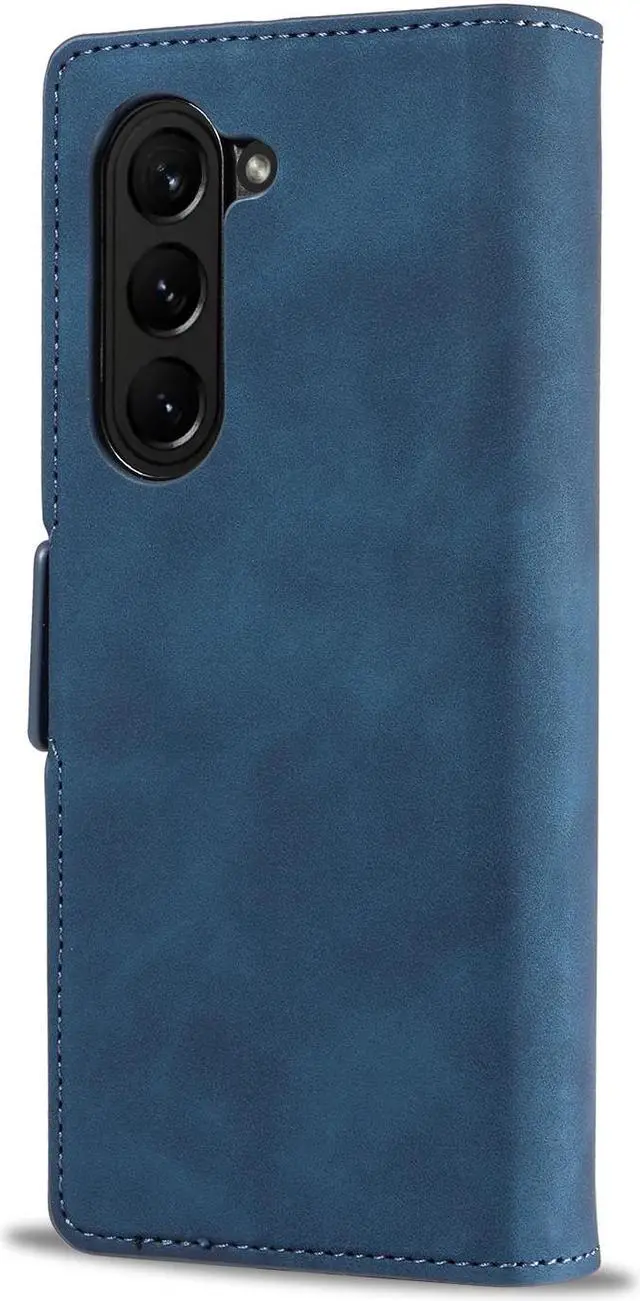 Alt view image 4 of 7 - For Samsung Galaxy Galaxy Z Fold 5 Case, Premium PU Leather Cover TPU Bumper with Card Holder Kickstand Hidden Magnetic Shockproof Flip Wallet Case for Galaxy Z Fold 5 5G 2023 Released Blue