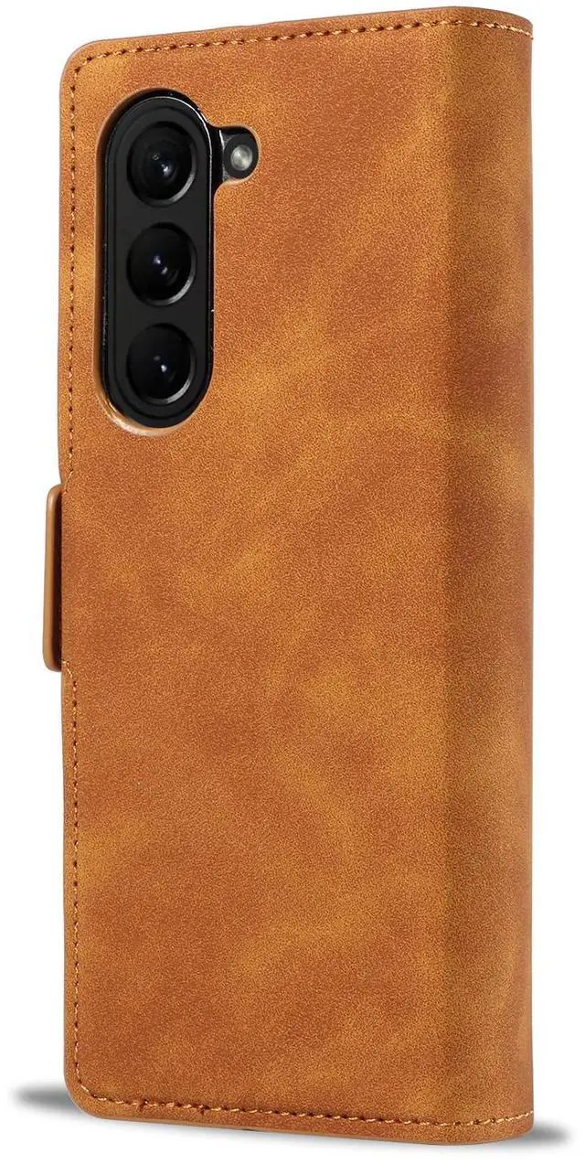 Alt view image 4 of 7 - For Samsung Galaxy Galaxy Z Fold 5 Case, Premium PU Leather Cover TPU Bumper with Card Holder Kickstand Hidden Magnetic Shockproof Flip Wallet Case for Galaxy Z Fold 5 5G 2023 Released Orange