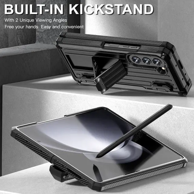 Alt view image 2 of 7 - Case for Samsung Galaxy Z Fold 5 5G 2023, Military-Grade Full-Body Shockproof Phone Cover Rugged Bumper Case with Built-in Screen Protector & Kickstand & S Pen Slot