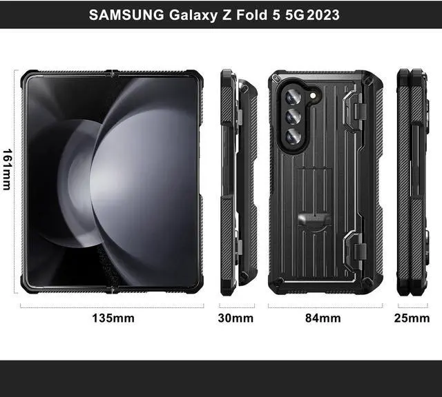 Alt view image 6 of 7 - Case for Samsung Galaxy Z Fold 5 5G 2023, Military-Grade Full-Body Shockproof Phone Cover Rugged Bumper Case with Built-in Screen Protector & Kickstand & S Pen Slot