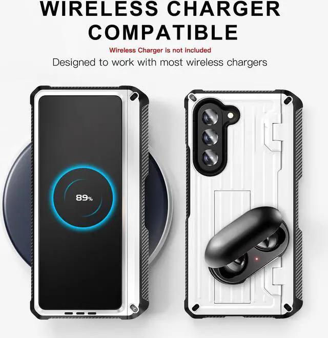Alt view image 3 of 7 - Case for Samsung Galaxy Z Fold 5 5G 2023, Military-Grade Full-Body Shockproof Phone Cover Rugged Bumper Case with Built-in Screen Protector & Kickstand & S Pen Slot White