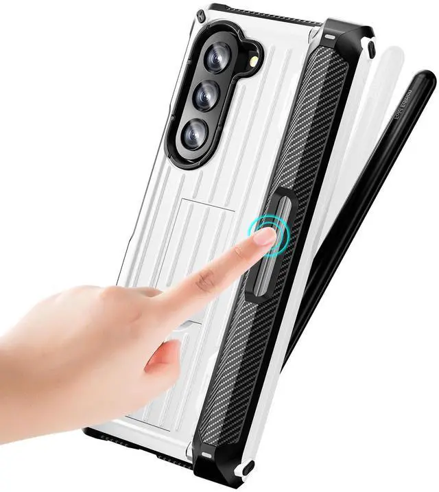 Alt view image 6 of 7 - Case for Samsung Galaxy Z Fold 5 5G 2023, Military-Grade Full-Body Shockproof Phone Cover Rugged Bumper Case with Built-in Screen Protector & Kickstand & S Pen Slot White