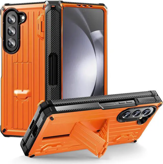 Main image of Case for Samsung Galaxy Z Fold 5 5G 2023, Military-Grade Full-Body Shockproof Phone Cover Rugged Bumper Case with Built-in Screen Protector & Kickstand & S Pen Slot Orange