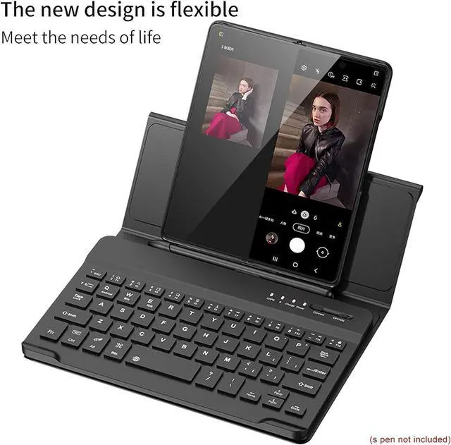Alt view image 4 of 7 - Wireless Bluetooth Keyboard Flip Leather Travel Carrying Case Cover with Stand for Samsung Galaxy Z Fold 5 / Fold 4 / Fold 2 / Galaxy Z Fold 3 / Google Pixel Fold