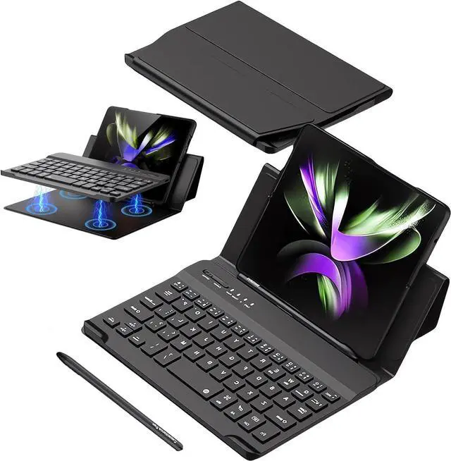 Main image of Wireless Bluetooth Keyboard Flip Leather Travel Carrying Case Cover with Stand for Samsung Galaxy Z Fold 5 / Fold 4 / Fold 2 / Galaxy Z Fold 3 / Google Pixel Fold