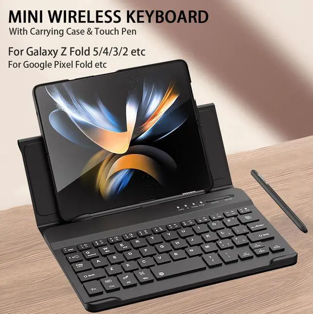 Alt view image 2 of 7 - Wireless Bluetooth Keyboard Flip Leather Travel Carrying Case Cover with Stand for Samsung Galaxy Z Fold 5 / Fold 4 / Fold 2 / Galaxy Z Fold 3 / Google Pixel Fold
