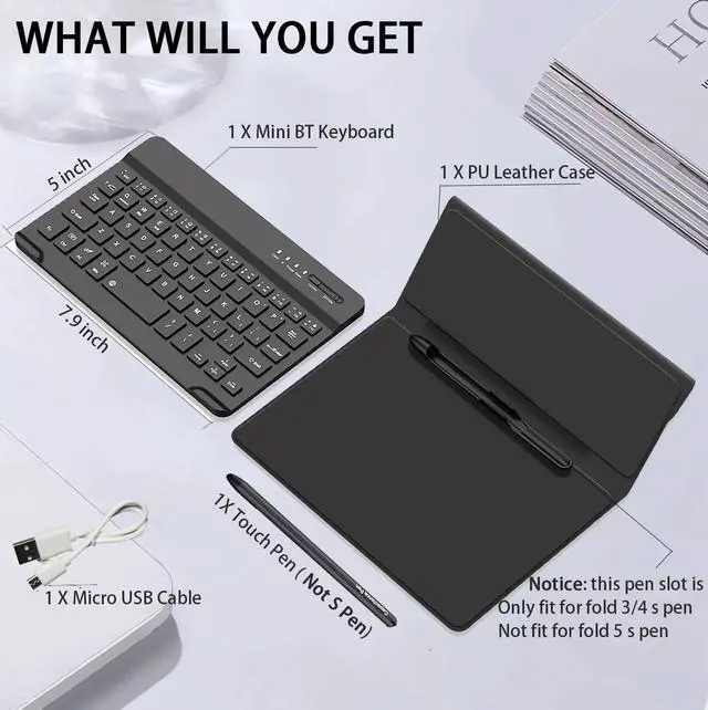 Alt view image 5 of 7 - Wireless Bluetooth Keyboard Flip Leather Travel Carrying Case Cover with Stand for Samsung Galaxy Z Fold 5 / Fold 4 / Fold 2 / Galaxy Z Fold 3 / Google Pixel Fold