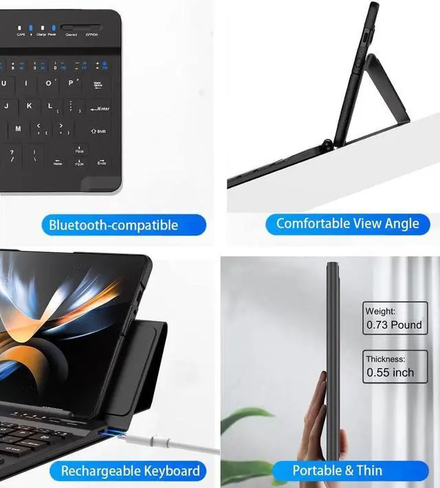 Alt view image 7 of 7 - Wireless Bluetooth Keyboard Flip Leather Travel Carrying Case Cover with Stand for Samsung Galaxy Z Fold 5 / Fold 4 / Fold 2 / Galaxy Z Fold 3 / Google Pixel Fold