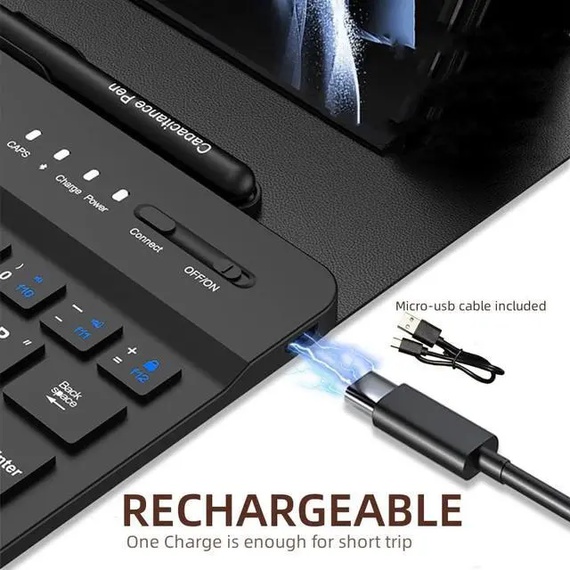 Alt view image 7 of 7 - Wireless Keyboard Case with Mouse Combo for Samsung Galaxy Z Fold 5, Fold 4, Fold 3, Fold 2, Google Pixel Fold, Portable Magnetic Bluetooth Keyboard with Leather Case and Capacitive Pen