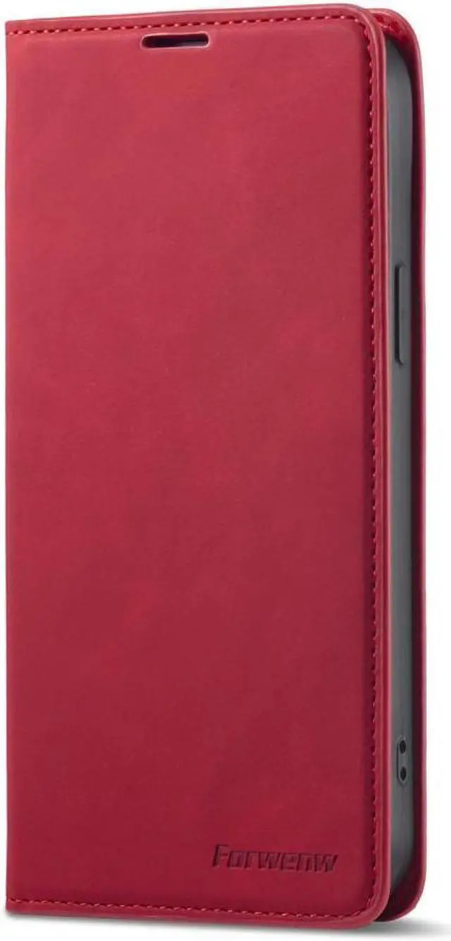 Alt view image 2 of 7 - Case for iPhone 15 5G 6.1 inch Premium PU Leather Cover with Card Holder Kickstand Shockproof Flip Wallet Cover Red