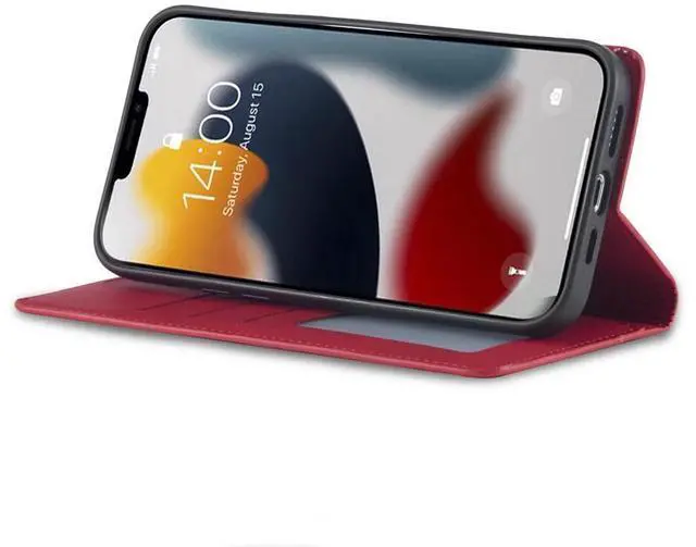 Alt view image 5 of 7 - Case for iPhone 15 5G 6.1 inch Premium PU Leather Cover with Card Holder Kickstand Shockproof Flip Wallet Cover Red