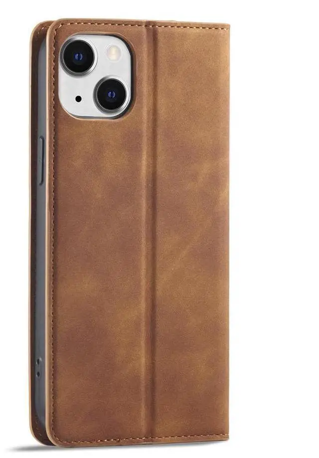 Alt view image 3 of 6 - Case for iPhone 15 5G 6.1 inch Premium PU Leather Cover with Card Holder Kickstand Shockproof Flip Wallet Cover Brown