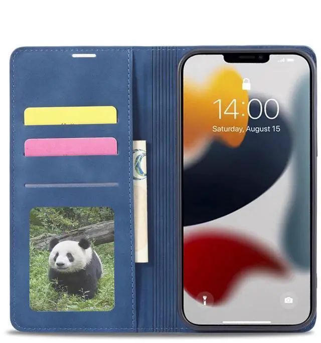 Alt view image 4 of 7 - Case for iPhone 15 5G 6.1 inch Premium PU Leather Cover with Card Holder Kickstand Shockproof Flip Wallet Cover Blue