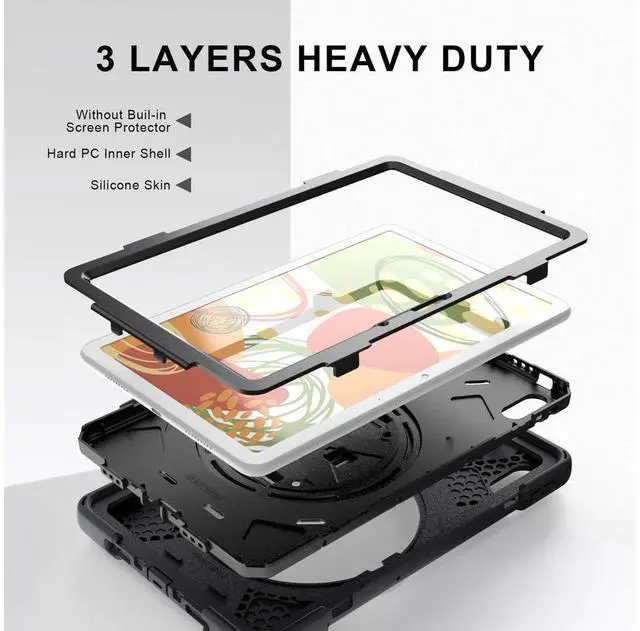 Alt view image 6 of 7 - Huawei MatePad 10.4 inch 2020 2022 Case with Pencil Holder, Rotatable Kickstand, Hand Strap and Shoulder Belt Shockproof Protective Cover
