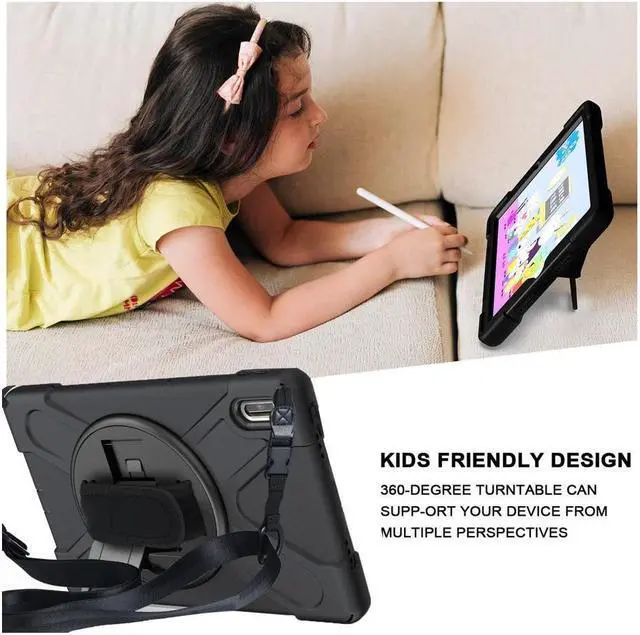 Alt view image 5 of 7 - Huawei MatePad 10.4 inch 2020 2022 Case with Pencil Holder, Rotatable Kickstand, Hand Strap and Shoulder Belt Shockproof Protective Cover