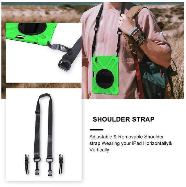 Alt view image 4 of 5 - Huawei MatePad 10.4 inch 2020 2022 Case with Pencil Holder, Rotatable Kickstand, Hand Strap and Shoulder Belt Shockproof Protective Cover Green