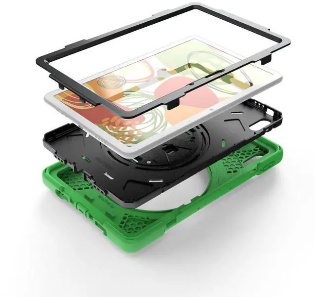 Alt view image 5 of 5 - Huawei MatePad 10.4 inch 2020 2022 Case with Pencil Holder, Rotatable Kickstand, Hand Strap and Shoulder Belt Shockproof Protective Cover Green