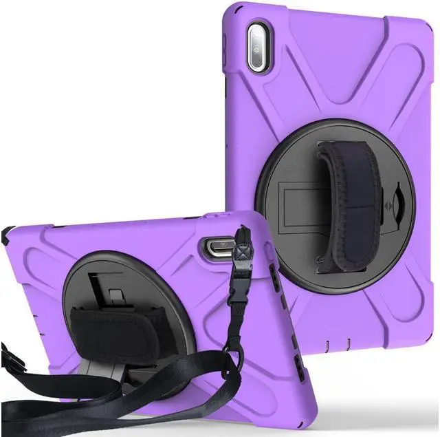 Alt view image 2 of 5 - Huawei MatePad 10.4 inch 2020 2022 Case with Pencil Holder, Rotatable Kickstand, Hand Strap and Shoulder Belt Shockproof Protective Cover Purple