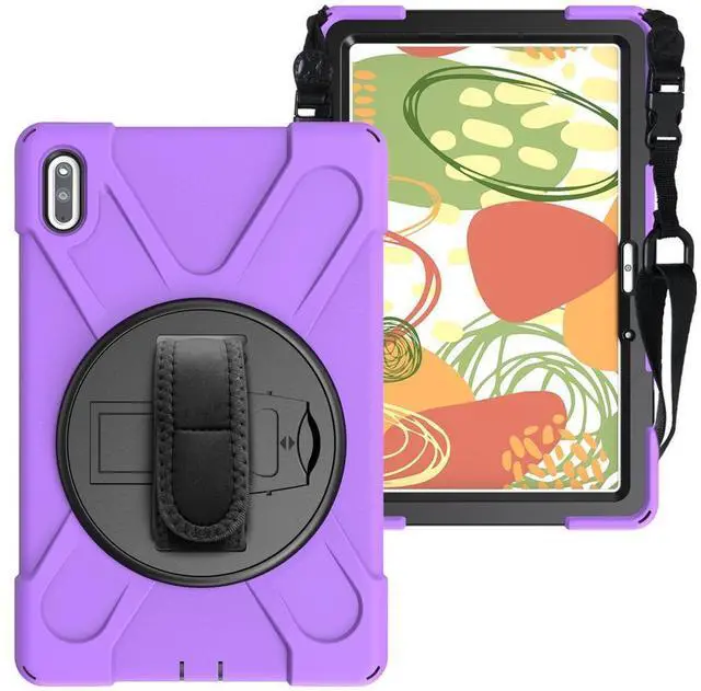 Alt view image 4 of 5 - Huawei MatePad 10.4 inch 2020 2022 Case with Pencil Holder, Rotatable Kickstand, Hand Strap and Shoulder Belt Shockproof Protective Cover Purple