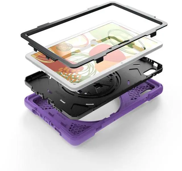Alt view image 5 of 5 - Huawei MatePad 10.4 inch 2020 2022 Case with Pencil Holder, Rotatable Kickstand, Hand Strap and Shoulder Belt Shockproof Protective Cover Purple