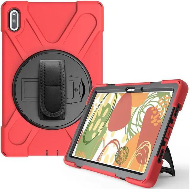 Alt view image 2 of 4 - Huawei MatePad 10.4 inch 2020 2022 Case with Pencil Holder, Rotatable Kickstand, Hand Strap and Shoulder Belt Shockproof Protective Cover Red