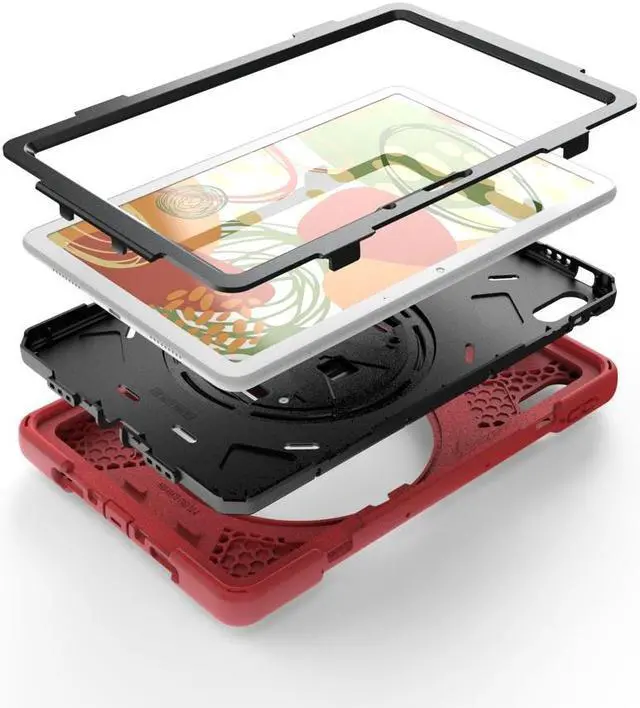 Alt view image 3 of 4 - Huawei MatePad 10.4 inch 2020 2022 Case with Pencil Holder, Rotatable Kickstand, Hand Strap and Shoulder Belt Shockproof Protective Cover Red