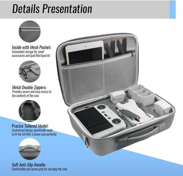 Alt view image 4 of 7 - Mini 3 Pro Drone Case for Mini 3 /Mini 3 Pro Drone,Waterproof Travel Bag Professional Storage Drone Case for DJI RC/RC N1 Controller and Mini 3 Pro Accessories (CASE ONLY)
