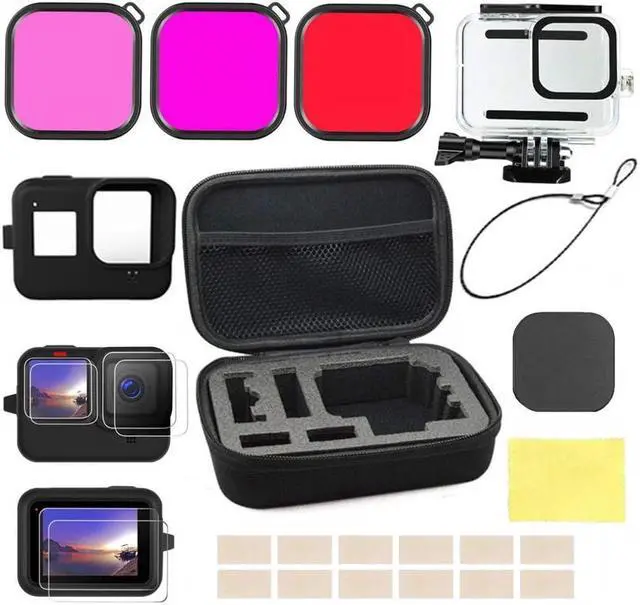 Main image of Accessories Kit for GoPro Hero 12 / Hero 11 / Hero 10 / Hero 9 Black with Shockproof Small Case + Waterproof Case + Tempered Glass Screen Protector + Silicone Cover + Lens Filters + Anti-Fog Inserts B