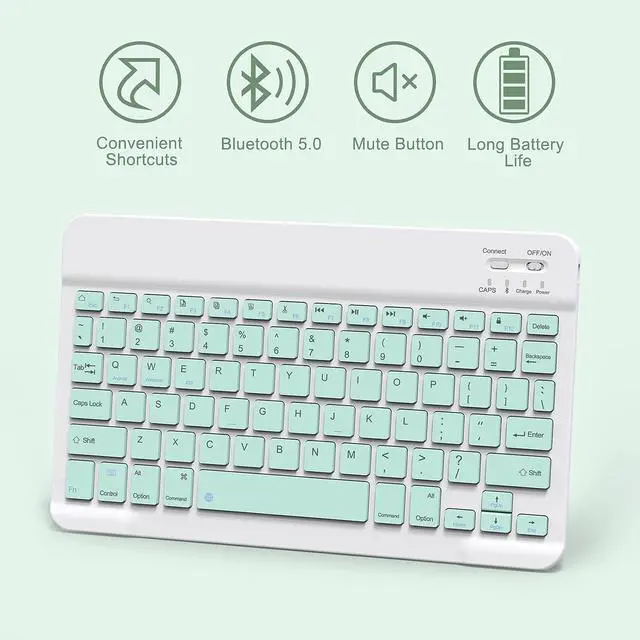 Alt view image 5 of 7 - Keyboard Case with Wireless Mouse Combo for Galaxy Tab S6 Lite 10.4 inch 2022/2020 Model SM-P610/P613/P615/P619, Smart Folio Cover with Magnetic Detachable Wireless Keyboard and Mice Mint Green