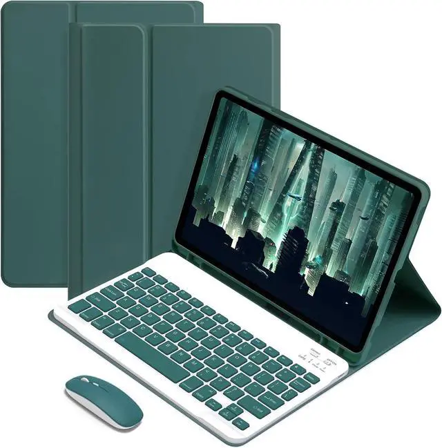 Main image of Keyboard Case with Wireless Mouse Combo for Galaxy Tab S6 Lite 10.4 inch 2022/2020 Model SM-P610/P613/P615/P619, Smart Folio Cover with Magnetic Detachable Wireless Keyboard and Mice Dark Green