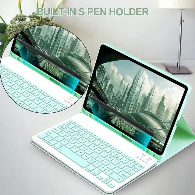 Alt view image 4 of 7 - Keyboard Case with Wireless Mouse Combo for Galaxy Tab S6 Lite 10.4 inch 2022/2020 Model SM-P610/P613/P615/P619, Smart Folio Cover with Magnetic Detachable Wireless Keyboard and Mice Mint Green