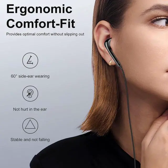 Alt view image 4 of 7 - 2 Pack Headphones Wired, Half in-Ear Wired Earbuds, Bass Stereo, Built-in Call Control Button Earphones, Compatible with MP4, MP3, iPhone 6, 6S, iPod, iPad, Android and All 3.5mm Plug Audio Devices
