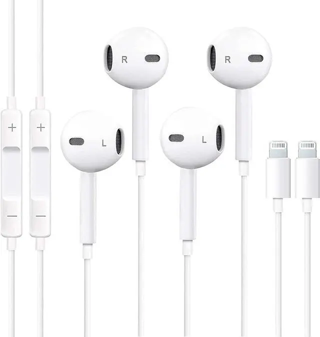 Main image of 2 Packs In-Ear Headphones for iPhone 15/14/13/12/11/SE/X/XR/XS/8/7 Wired Earbuds with Microphone Volume Control Earpieces HiFi Stereo Headsets