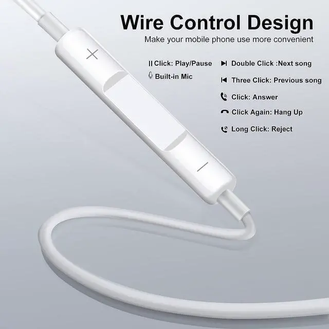 Alt view image 3 of 7 - 2 Packs In-Ear Headphones for iPhone 15/14/13/12/11/SE/X/XR/XS/8/7 Wired Earbuds with Microphone Volume Control Earpieces HiFi Stereo Headsets